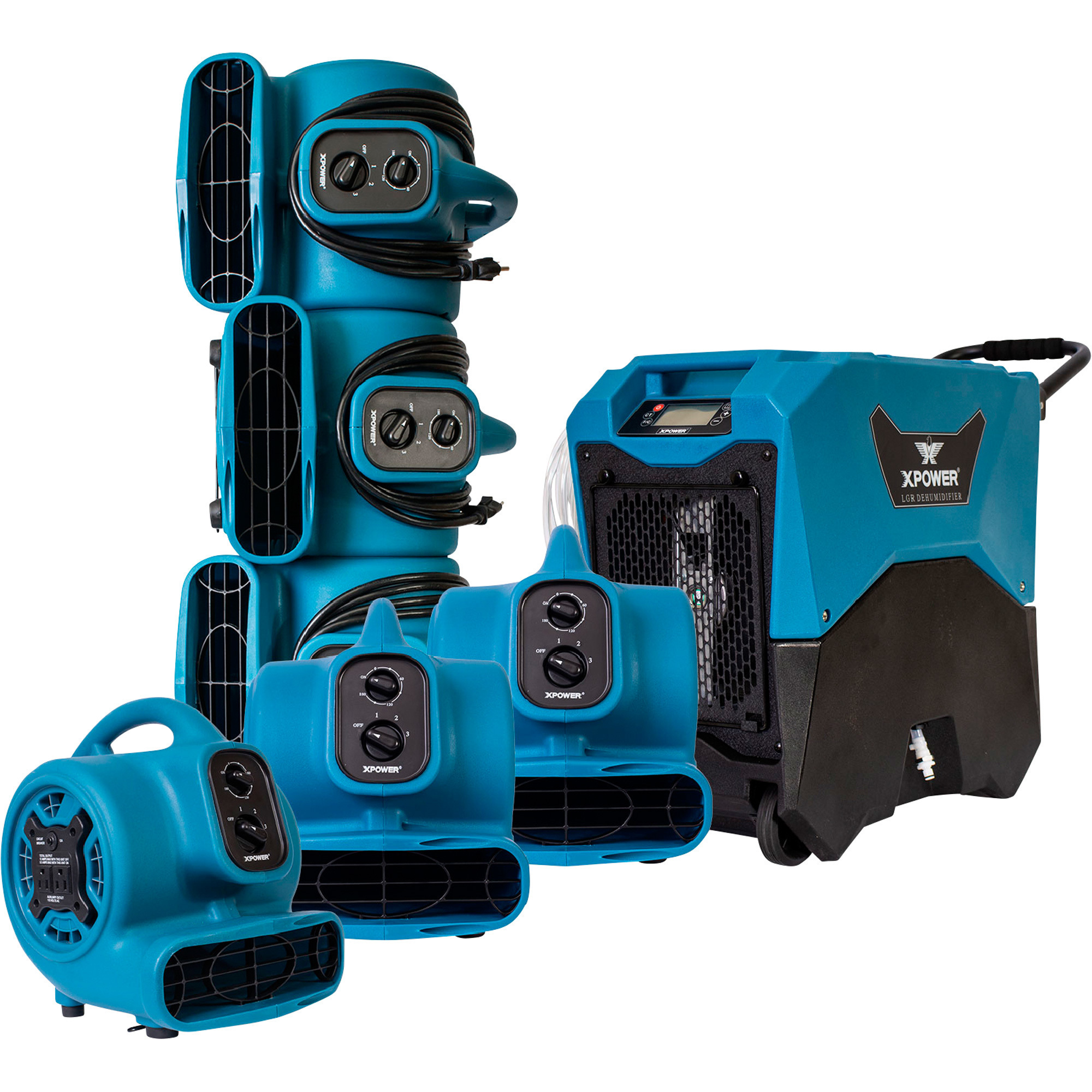 XPOWER 7-Pc. Water Contractor Pack, (6) Mini Mighty Air Movers and (1) Commercial LGR Dehumidifier